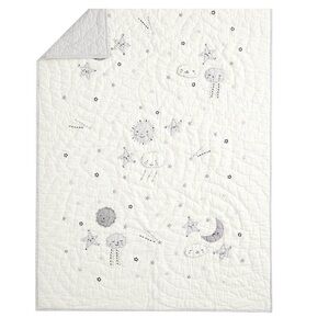 Pottery Barn Kids White Quilt with Cloud and Star Design